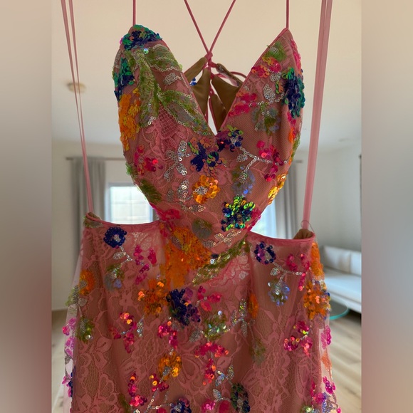 MAC DUGGAL Pink Embellished Lace Strappy Column Gown style #68067 - Picture 7 of 10